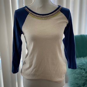J Crew Embellished Baseball Crew Tee
